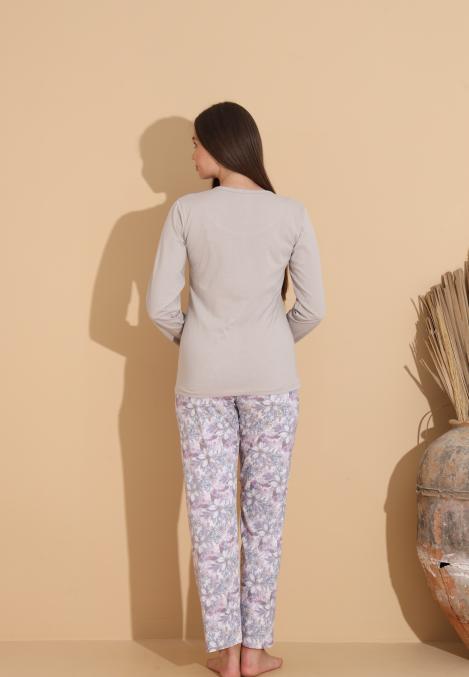 Pijama Dama „Yachting Chib" ,Pantaloni si Maneca Lunga,Culoare Crem, Engros